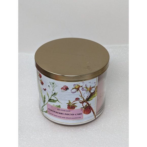 Bath & Body Works Strawberry Pound Cake 3-Wick Candle 14.5 oz Large - Picture 2 of 2